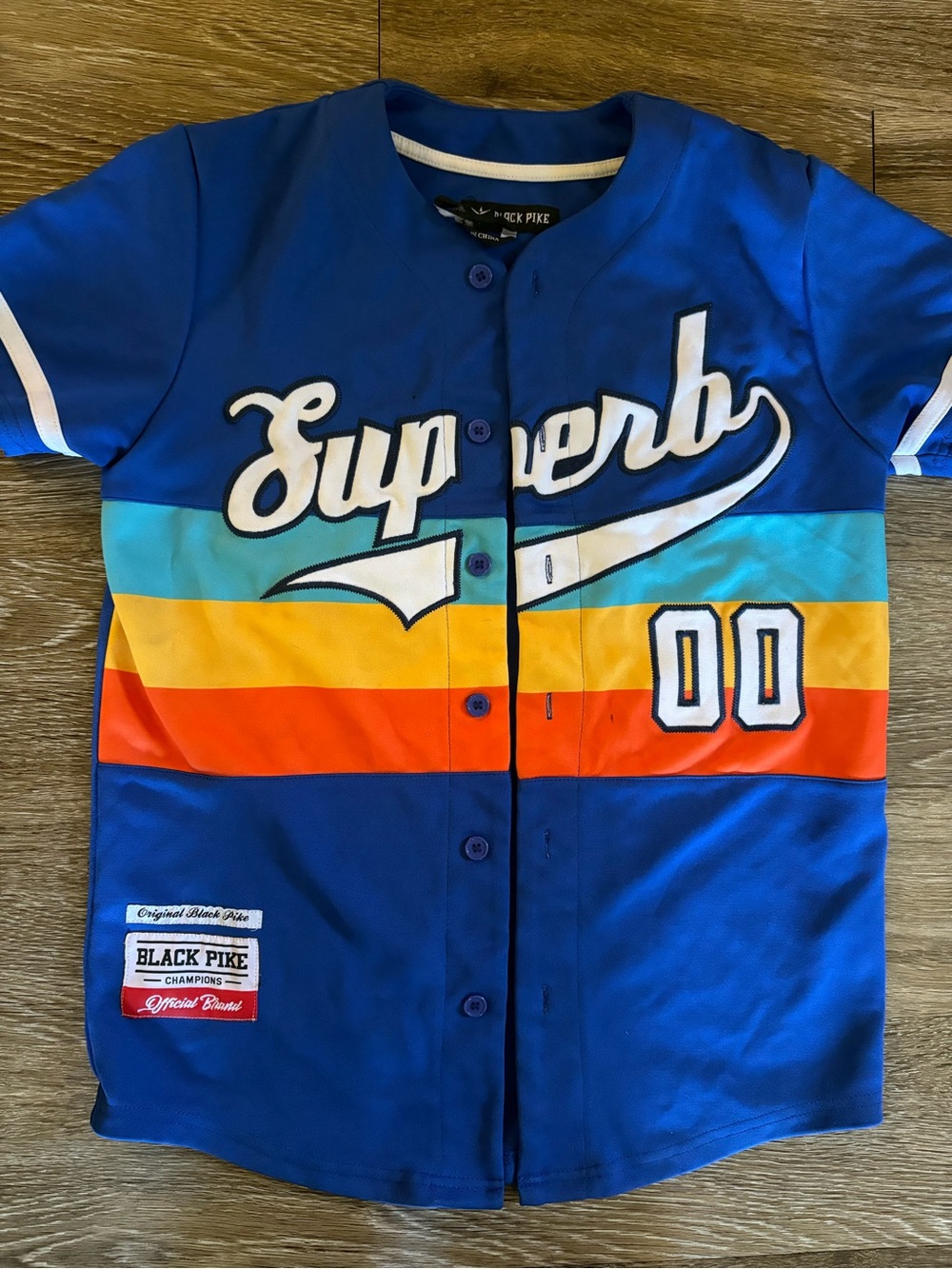 Men’s "Superb" Blue Striped Baseball Jersey